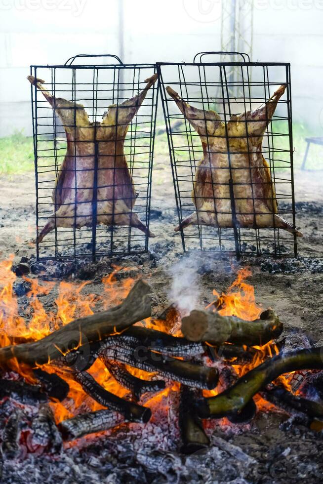 Lamb on the spit, Patagonia, Argentina. photo