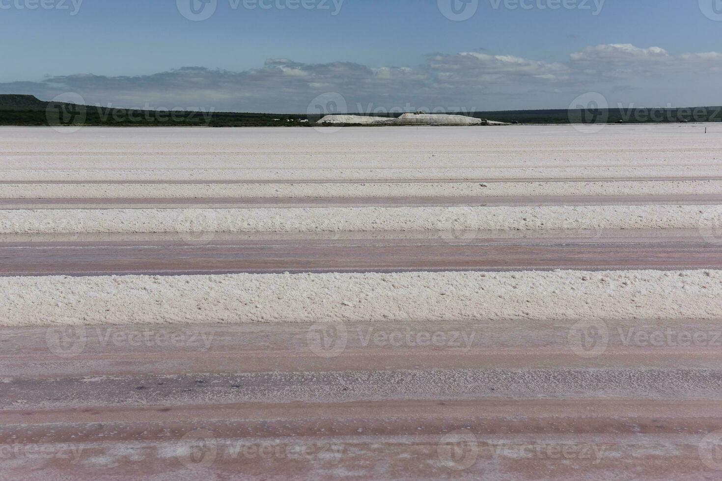 Salty lagoon prepared to extract raw salt, mining industry in Argentina photo