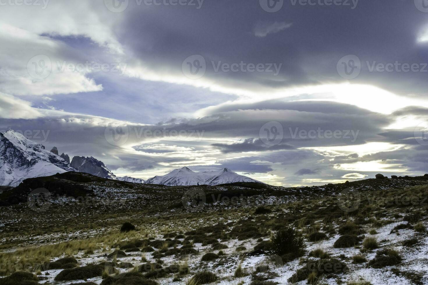 Mountain landscape environment, Torres del Paine National Park, Patagonia, Chile. photo