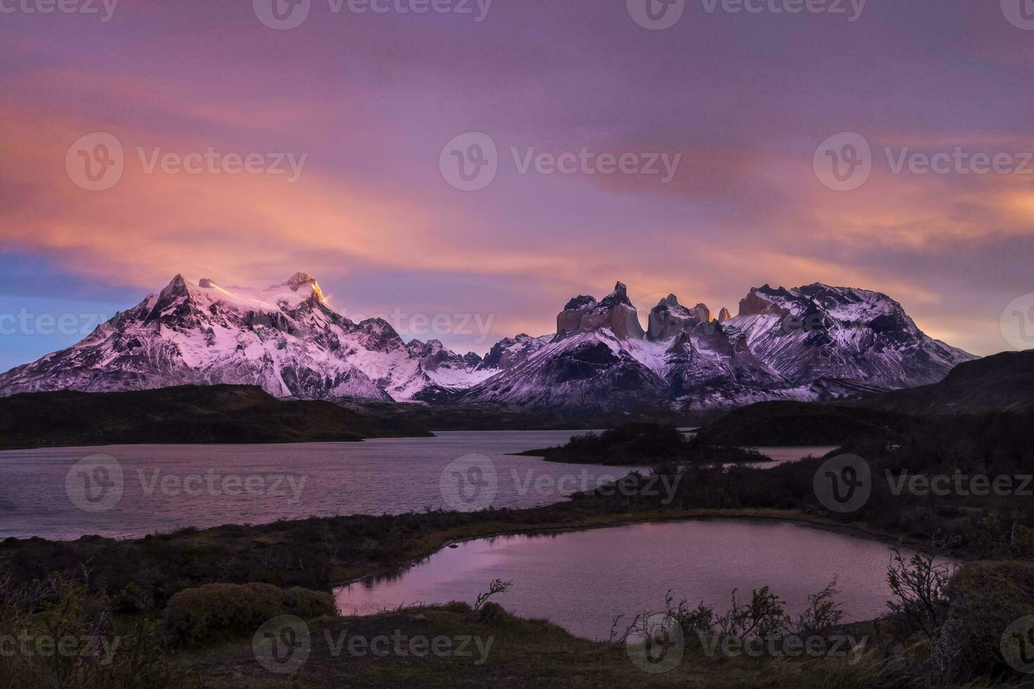 Mountain landscape environment, Torres del Paine National Park, Patagonia, Chile. photo
