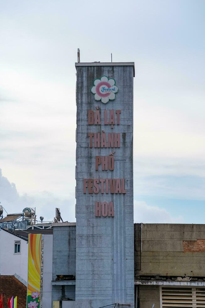 Da Lat, Viet Nam - 3 June 2023 View from Da Lat Market in the morning, Traffic Center Landmark in Da Lat city photo