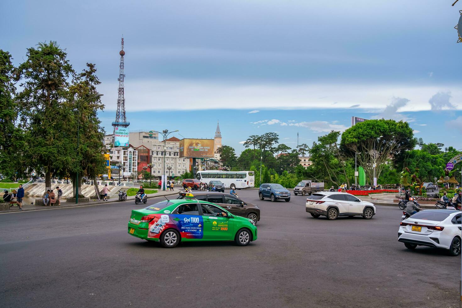 Da Lat, Viet Nam - 3 June 2023 Da Lat street in the morning, many cafes in Hoa Binh theater area photo