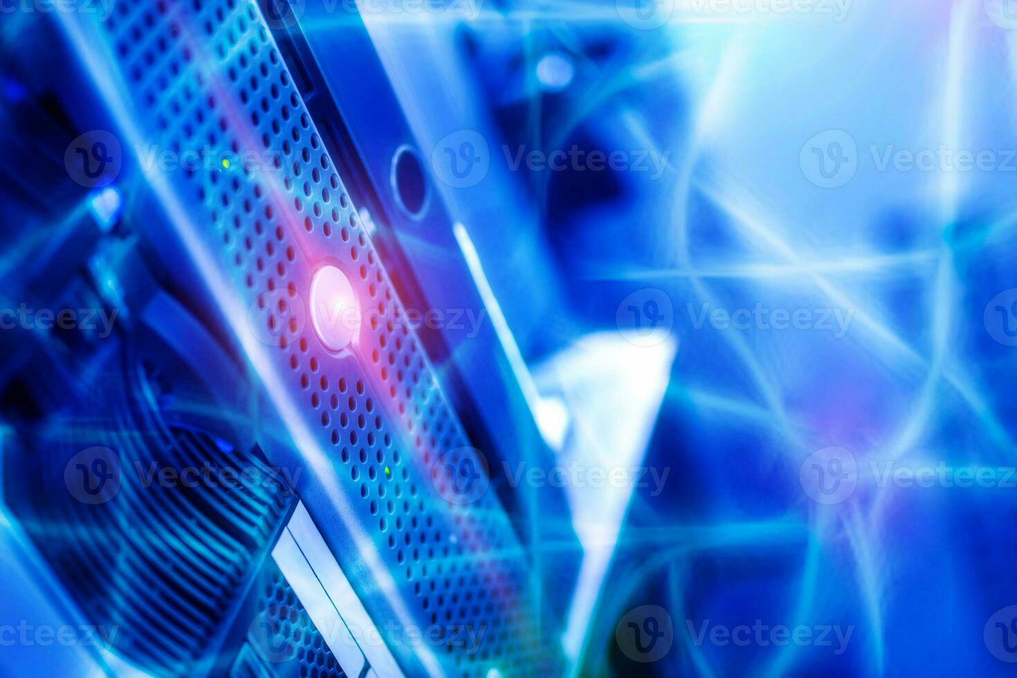 The server room tells the computer server that is working continuously. Convey the power and progress. photo