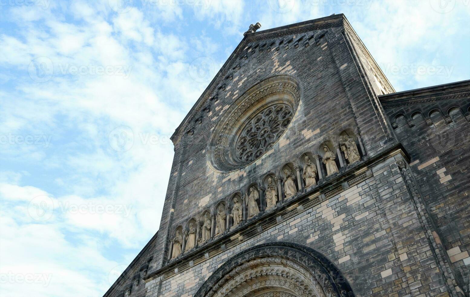 Old church in Gothic style in Prague. European old stone church. photo