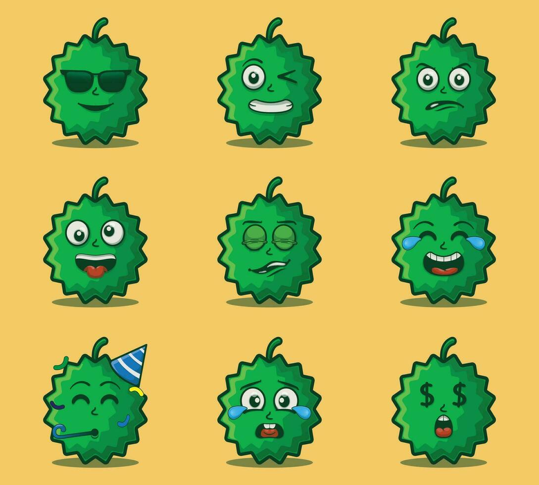 vector linda y kawaii Durian frutas emoticon expresiones conjunto