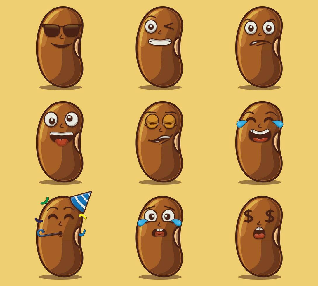 Cute and kawaii bean vegetables emoticon character expression illustration set vector