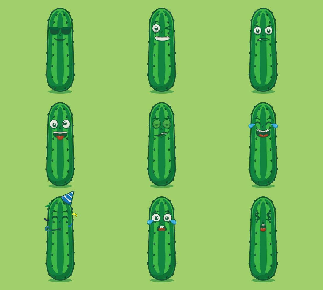 Cute and kawaii cucumbers emoticon expression illustration set vector