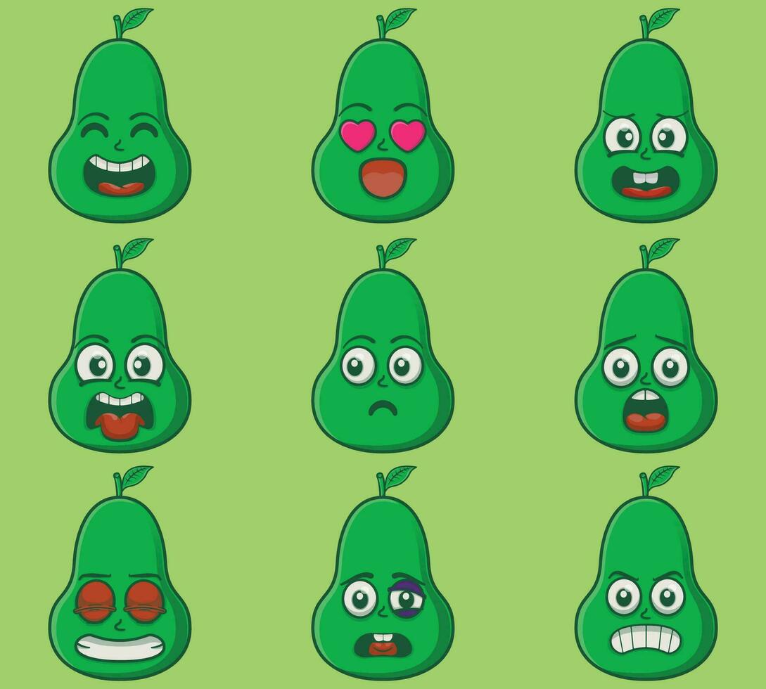 Vector cute guava emoticon expressions set