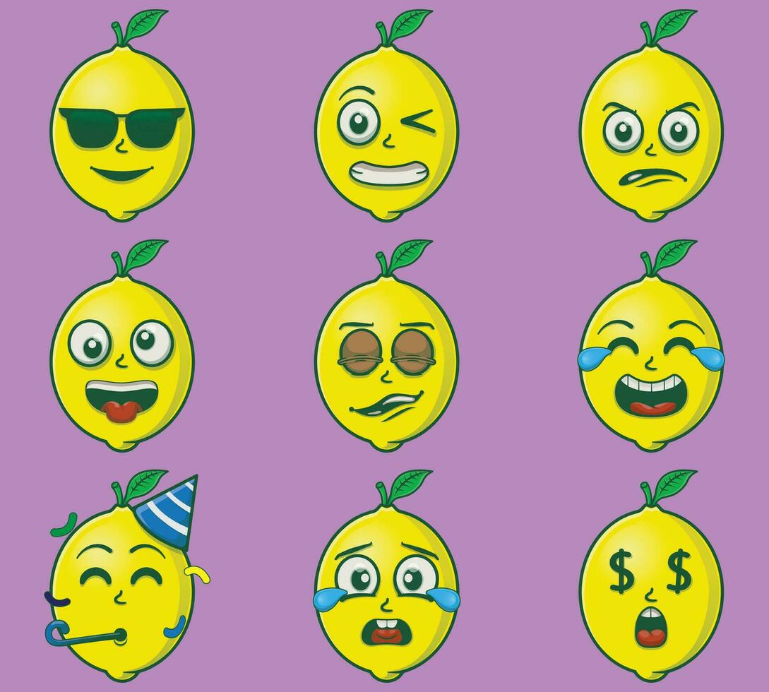 Vector cute and kawaii lemon emoticon expressions set