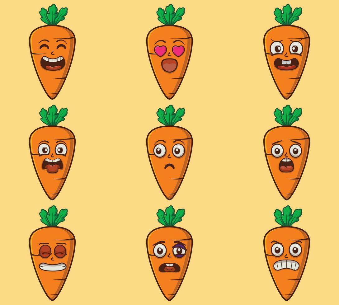 Vector cute carrot emoticon expressions set