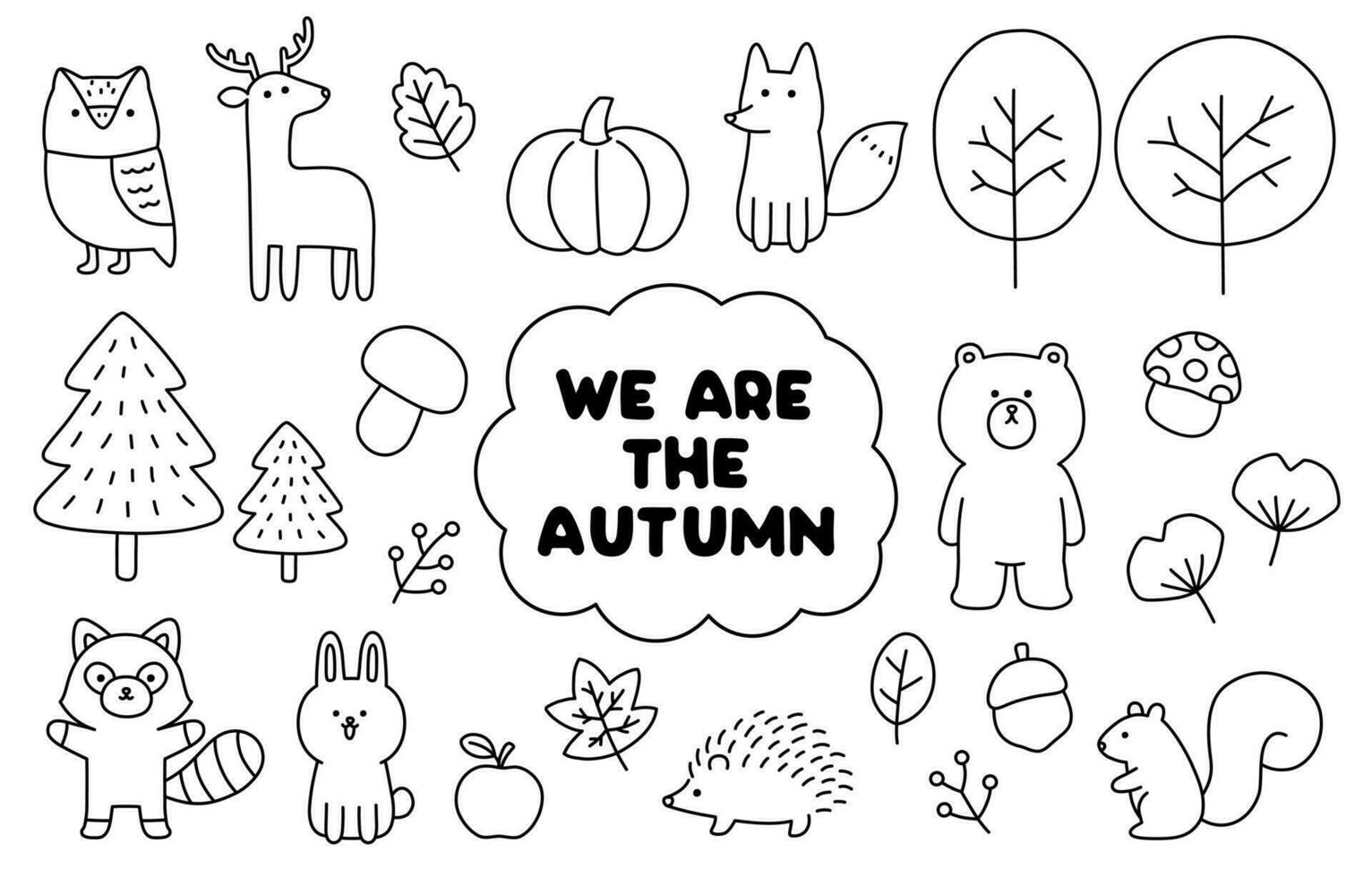 We are The Autumn, cute doodle autumn vector elements in black and white colors.