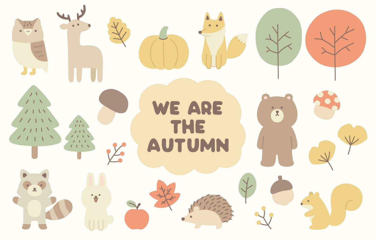 We are The Autumn, cute flat style autumn vector elements in pastel colors with no stroke.