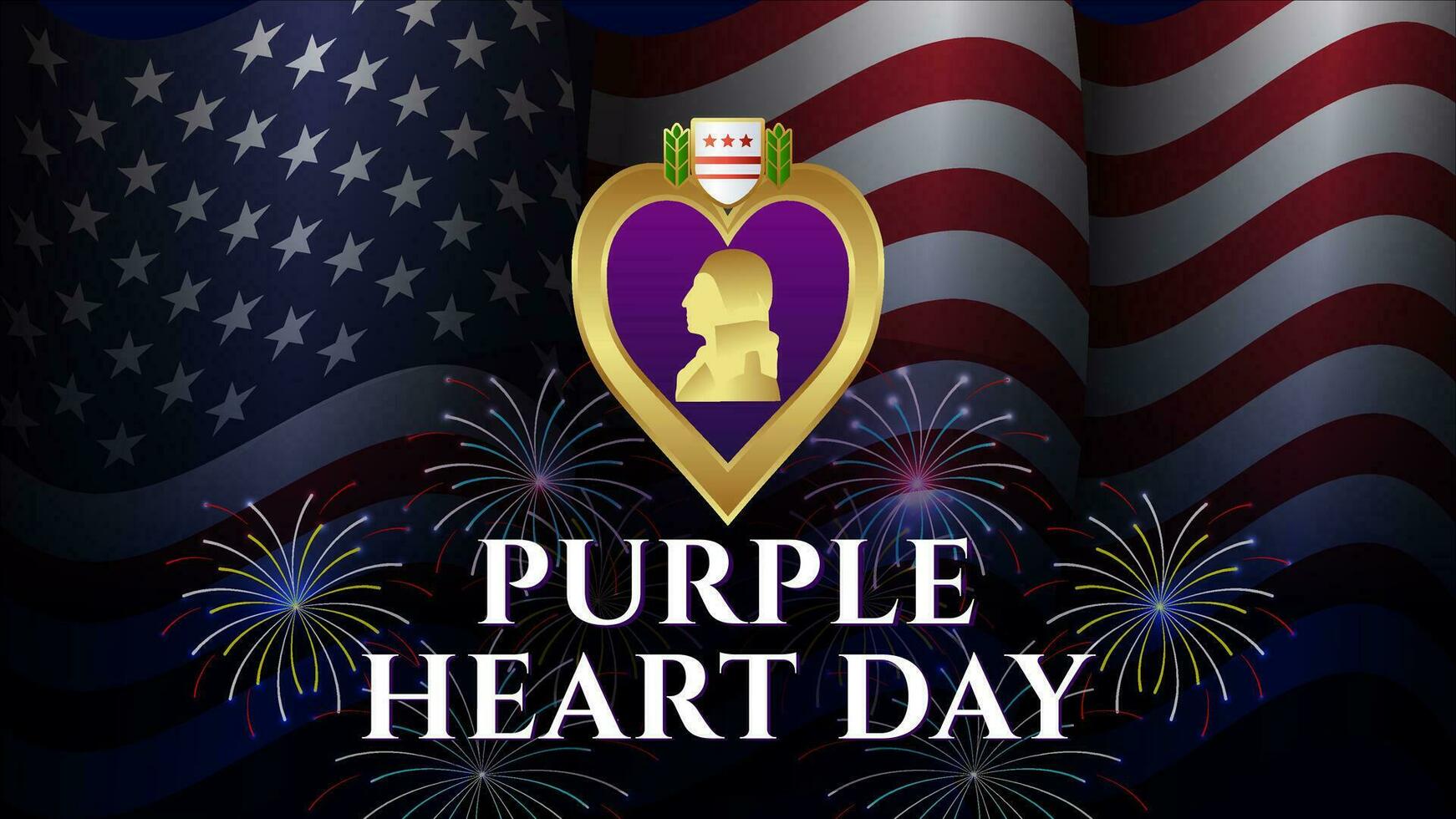 purple heart day background design with american flag pattern and military medal vector
