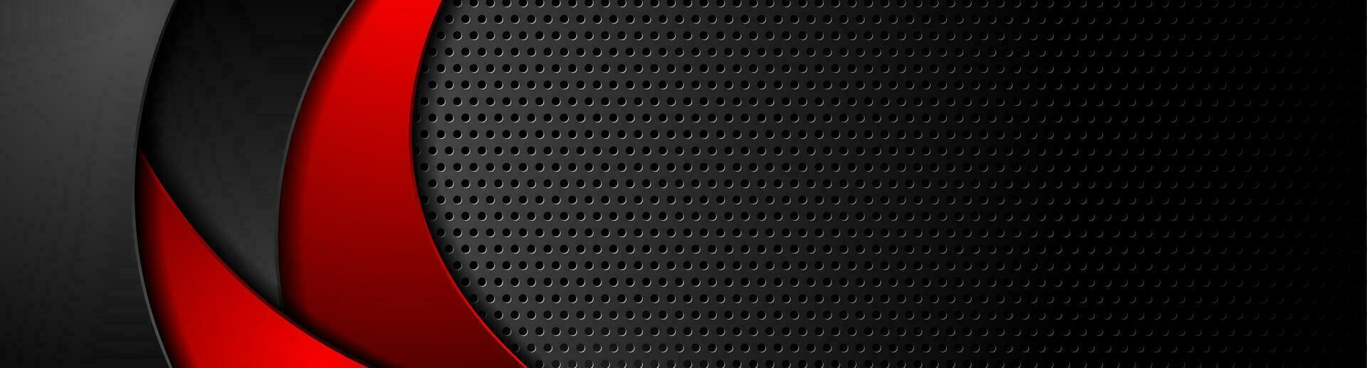 Black tech perforated banner with red waves vector