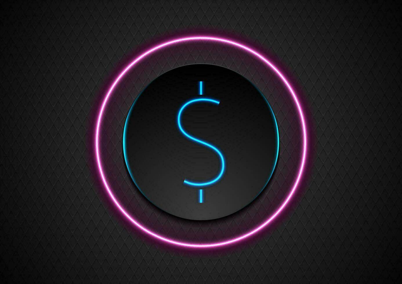 Blue neon dollar symbol and purple circle background vector