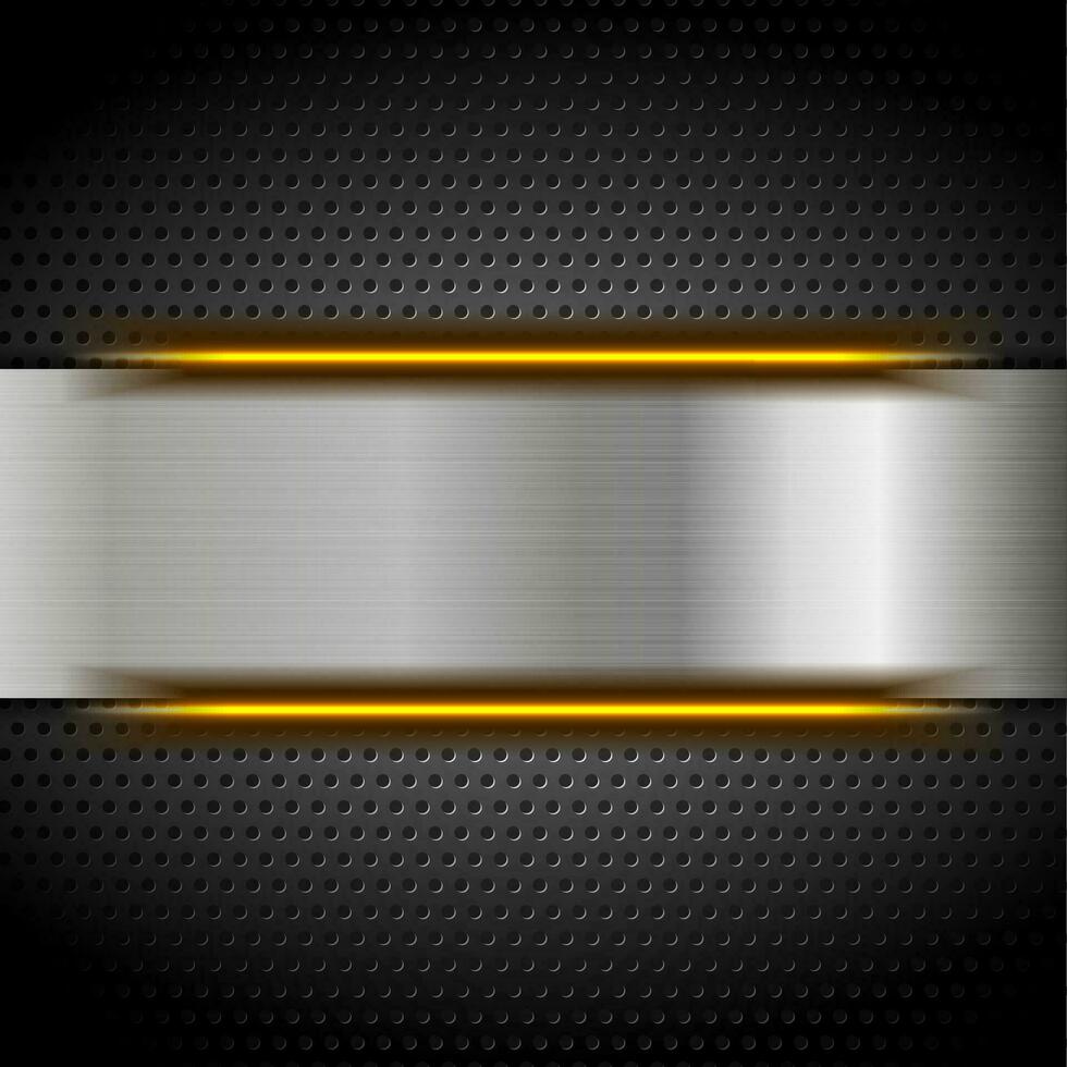 Perforated metallic background with orange neon light vector