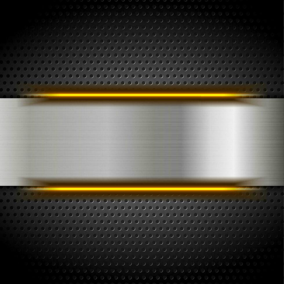 Perforated metallic background with orange neon light vector