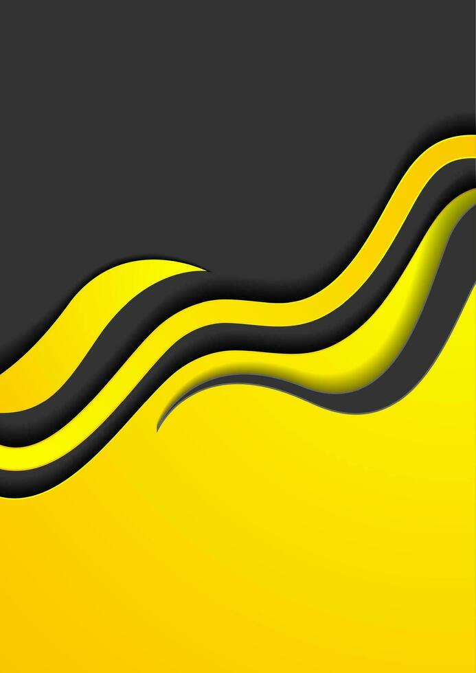 Yellow black abstract corporate waves flyer design vector