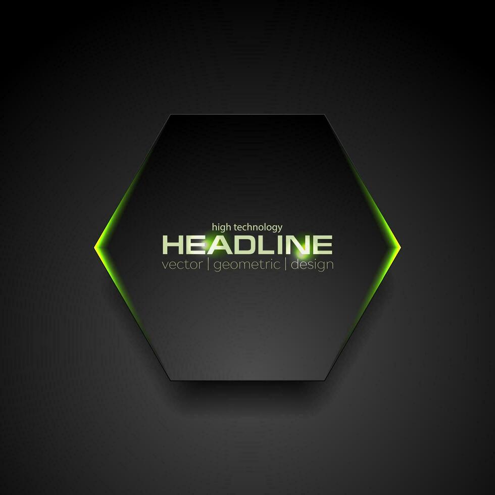 Black hexagon with green light abstract background vector