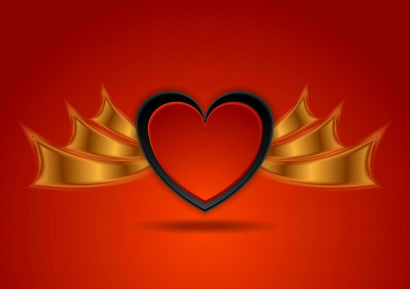 Red black hearts with bronze wings abstract background vector