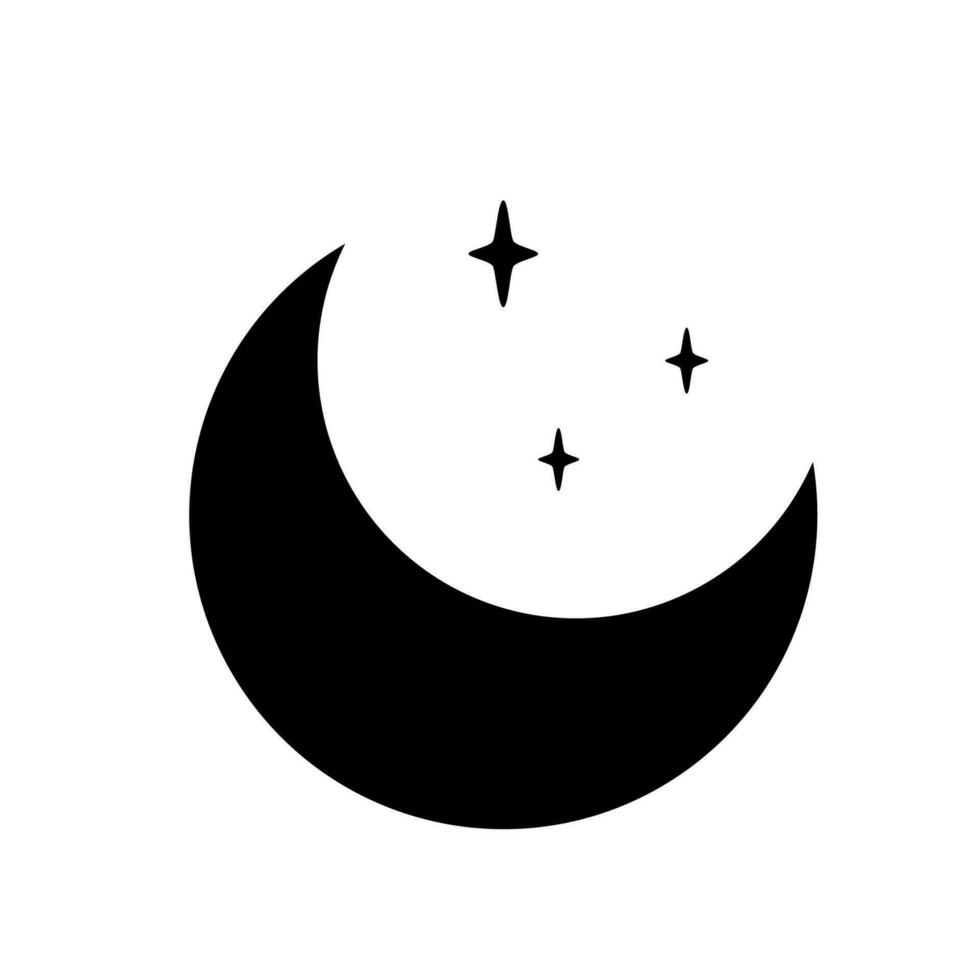 Moon crescent star vector Black symbol of Islam flat icon for apps and websites Weather element Illustration isolated on white Logo. Vector graphic design