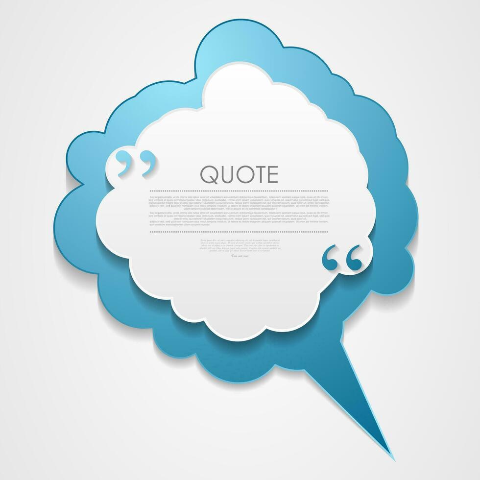 Blue cloud speech bubble with commas, quote background vector