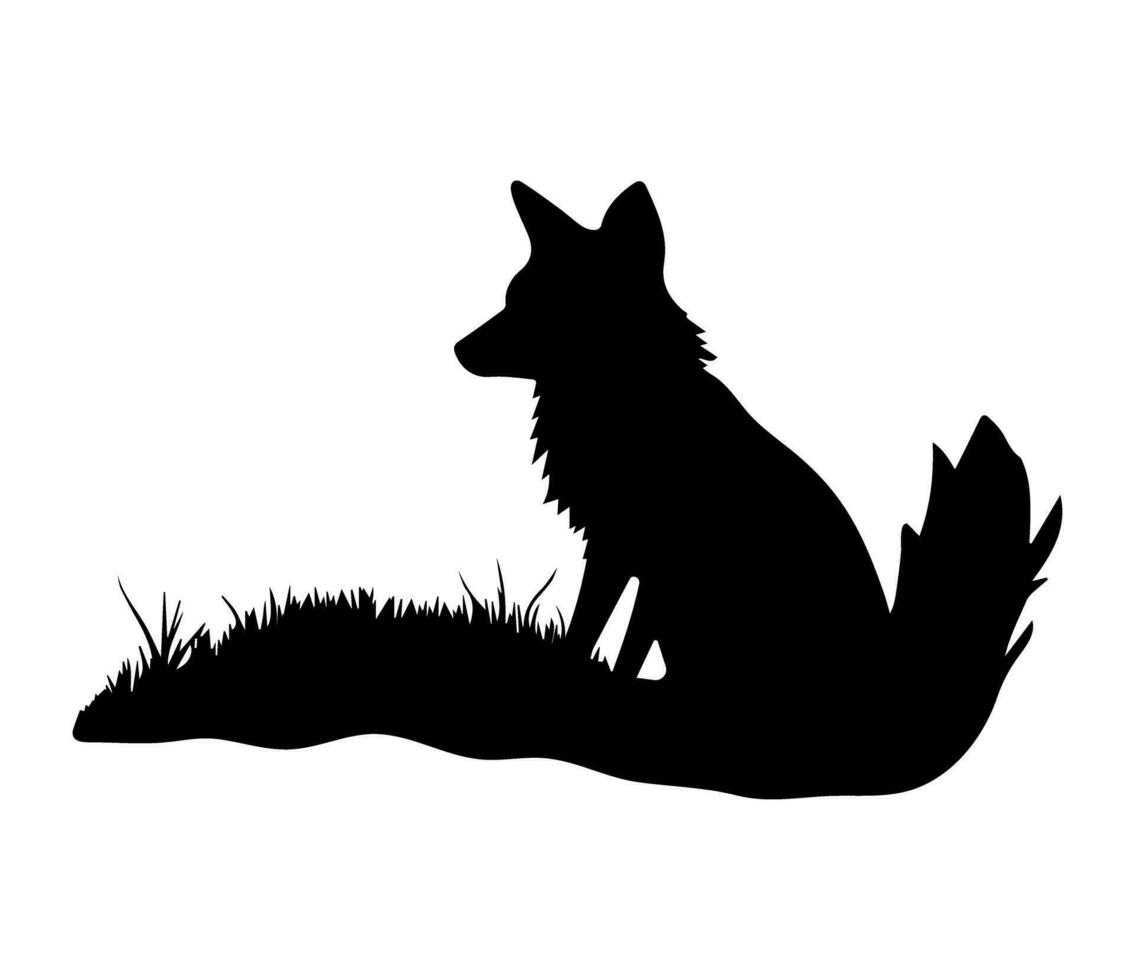 Icon Black silhouette of fox sitting on grass vector