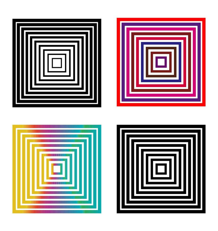 Repetition of square, squares infinite tunnel, black and color. Perspective, repetition vector. vector
