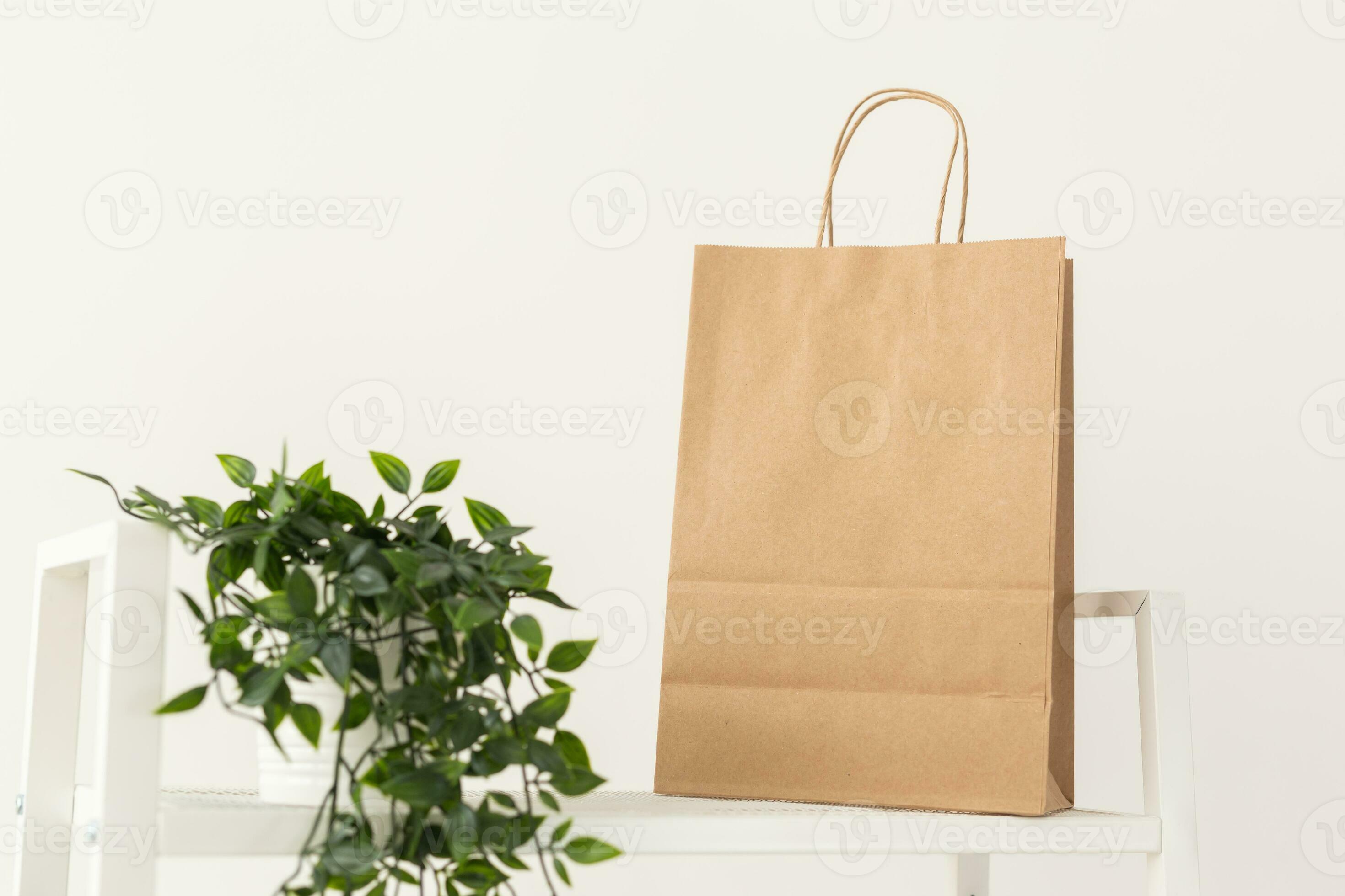 Recycled paper shopping bag on shelf mockup 26225794 Stock Photo at Vecteezy