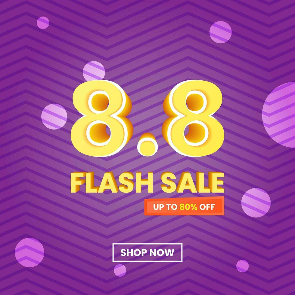 8.8 Flash Sale promotion. Up To 80 percent off. Zig zag srtipes pattern. 3d text, modern, sparkling, colorful concept. used for poster, banner, advertising or ads vector