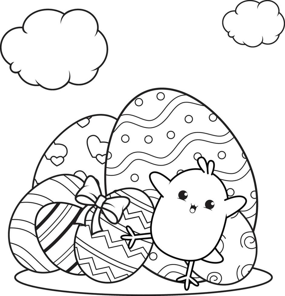 Coloring page Happy Easter with cute baby chick vector