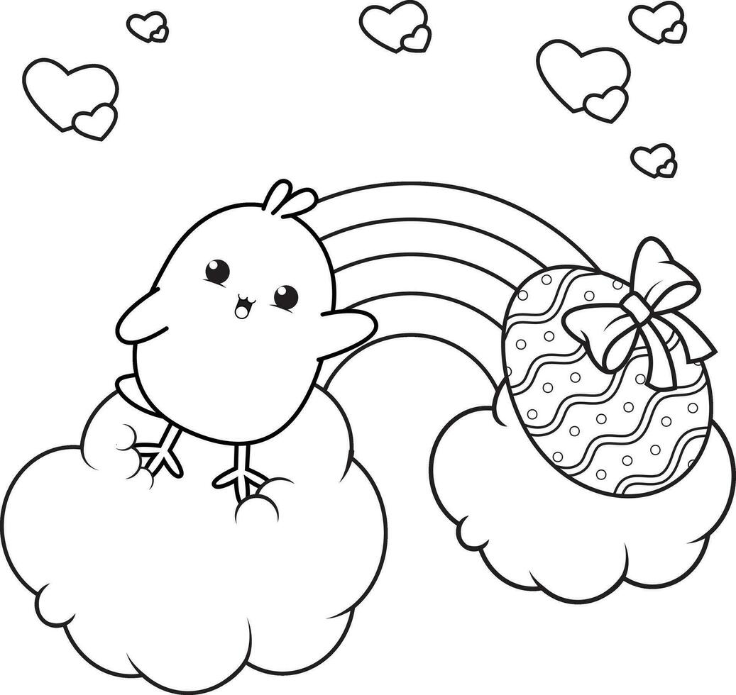 Coloring page Happy Easter with cute baby chick vector