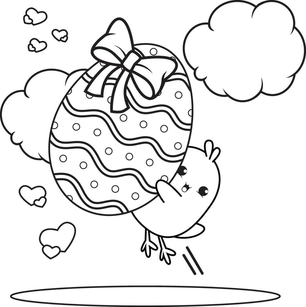 Coloring page Happy Easter with cute baby chick vector