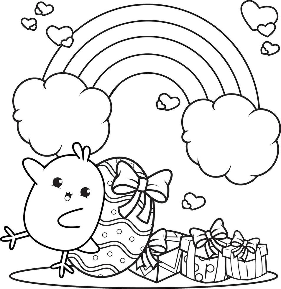 Coloring page Happy Easter with cute baby chick vector