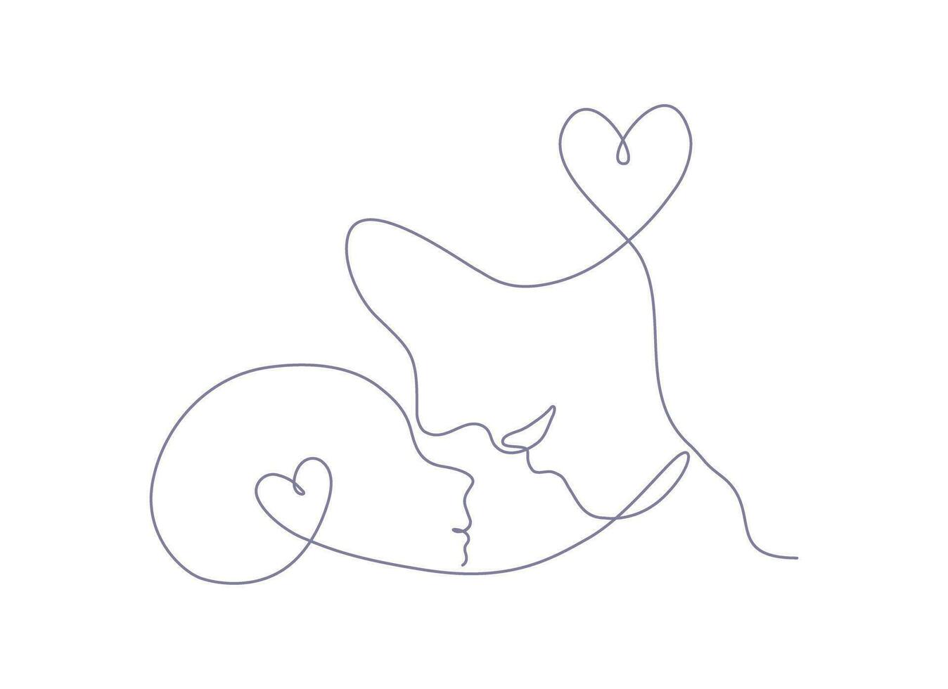 Continuous line art of a mother with a baby with heart shape symbol, mother's day concept. Llineart vector illustration.