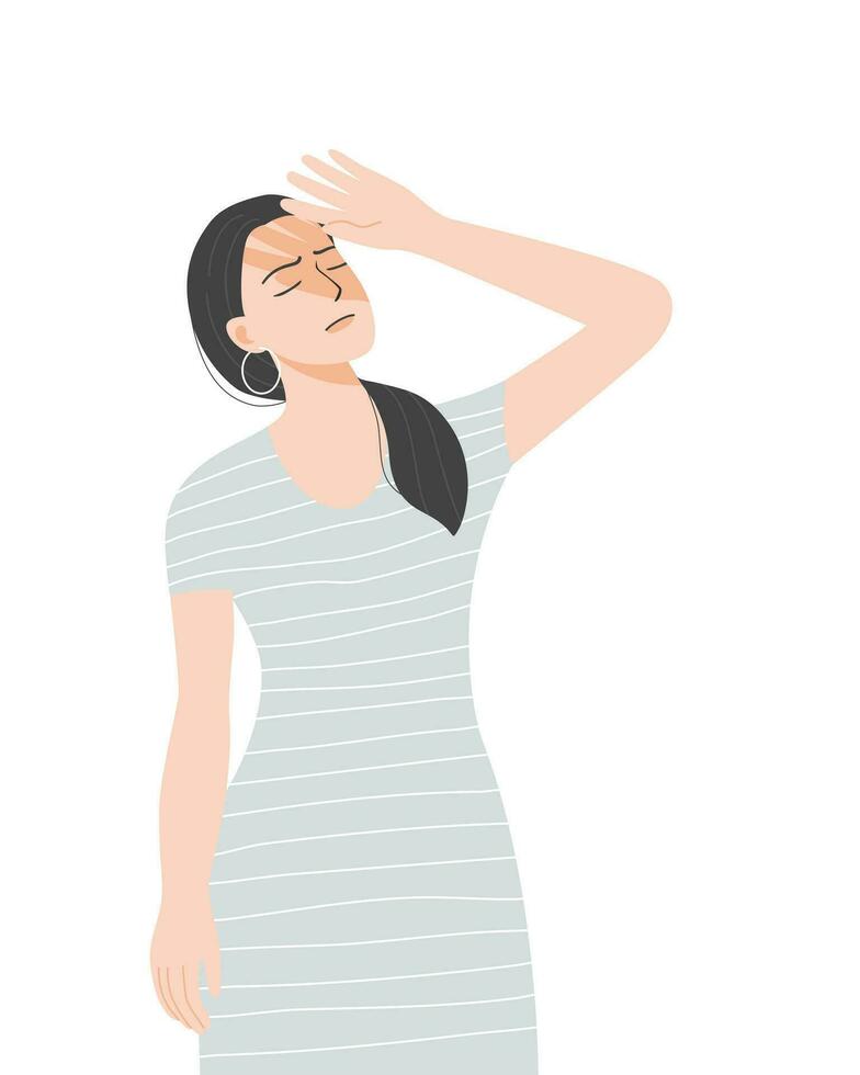 Isolated of a beautiful woman feeling worry and become a heat stroke Flat vector illustration.