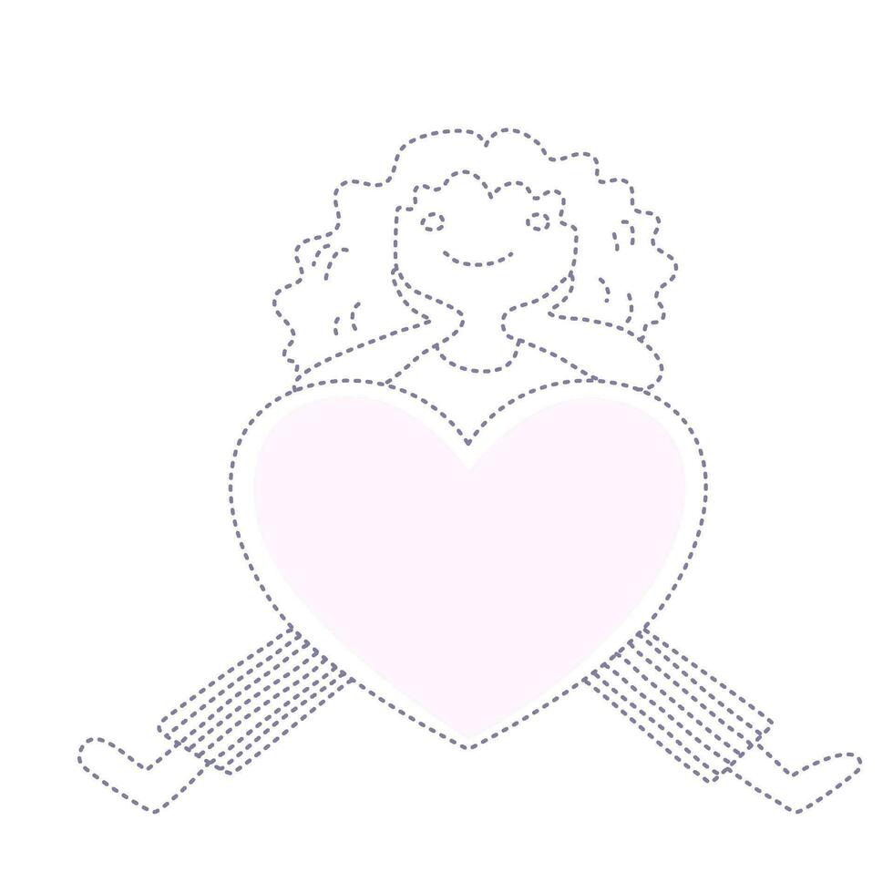 un niña con corazón, linda dibujos animados punteado línea para invitación tarjeta. vector