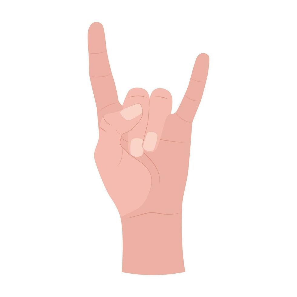 Hand gesture. Two fingers are raised. Vector illustration isolated on white background.Sign of the horns.