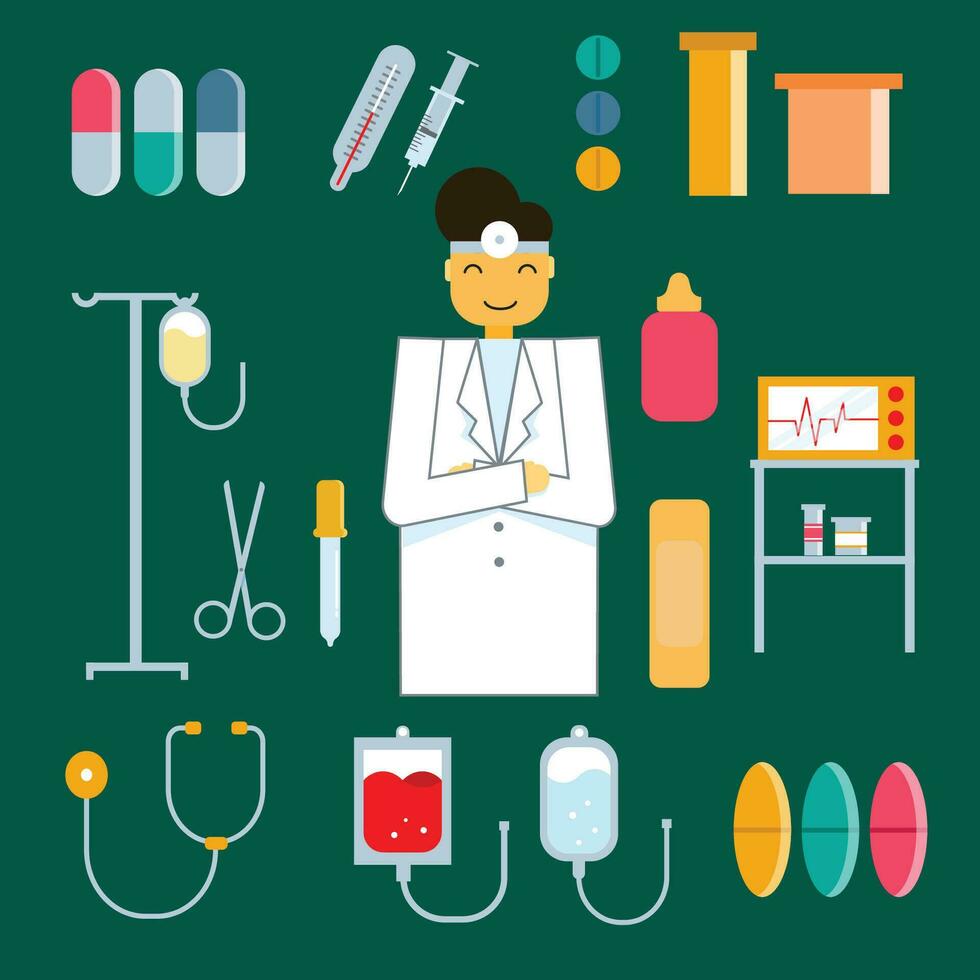 The doctor icon and health elements are perfectly suited to complement your design, conveying a strong message about the importance of healthcare and inspiring a sense of well-being and vitality. vector