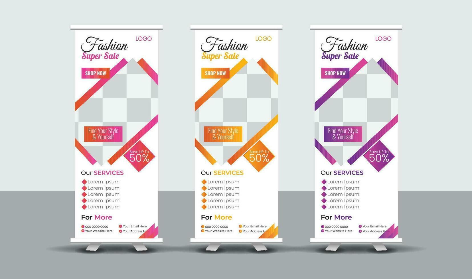 Creative Fashion Roll Up Banner Design vector