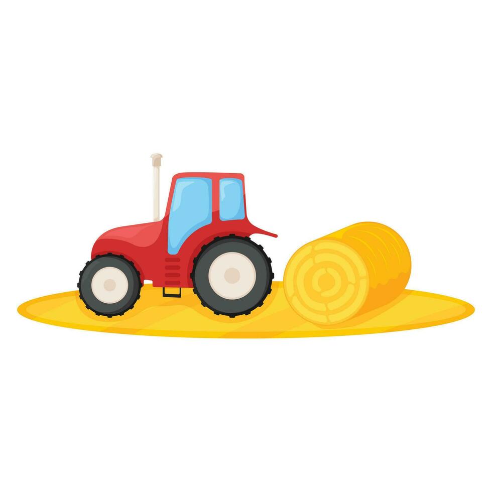 Concept agriculture tractor harvest crop grain icon, modern farm agrimotor technique cartoon vector illustration, isolated on white.