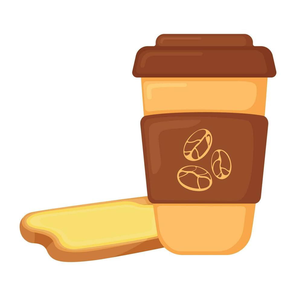 French croissant with coffee cup, breakfast butter bakery product icon, concept cartoon organic beverage food vector illustration, isolated on white.