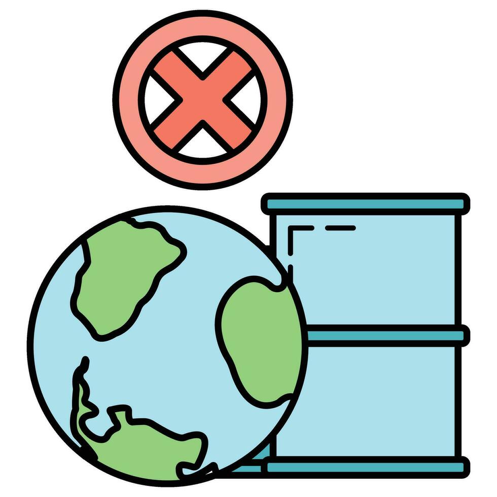 Stop use barrel oil industry, world oil pollution by petroleum concept icon, green eco earth cartoon flat vector illustration, isolated on black.