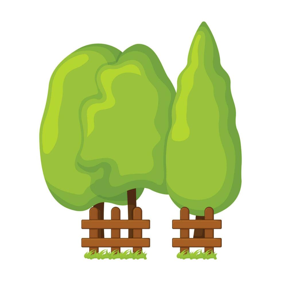 concepto árbol orgánico natural pino y abeto bosque con cerca icono vector ilustración botánico gráfico madera paisaje, aislado en blanco.