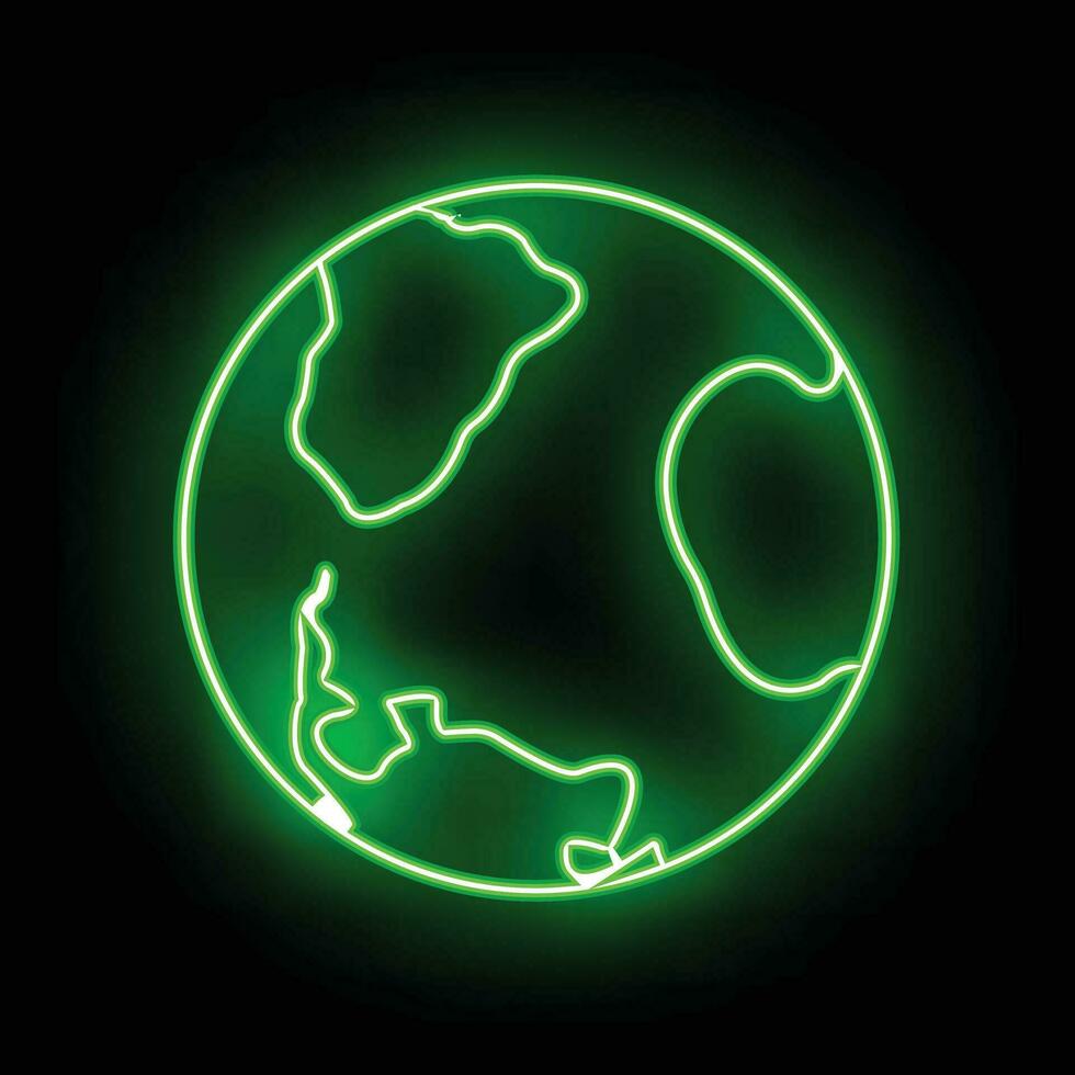 Eco friendly alternative energy source and waste recycling icon, concept green eco earth glow neon flat vector illustration, isolated on black.