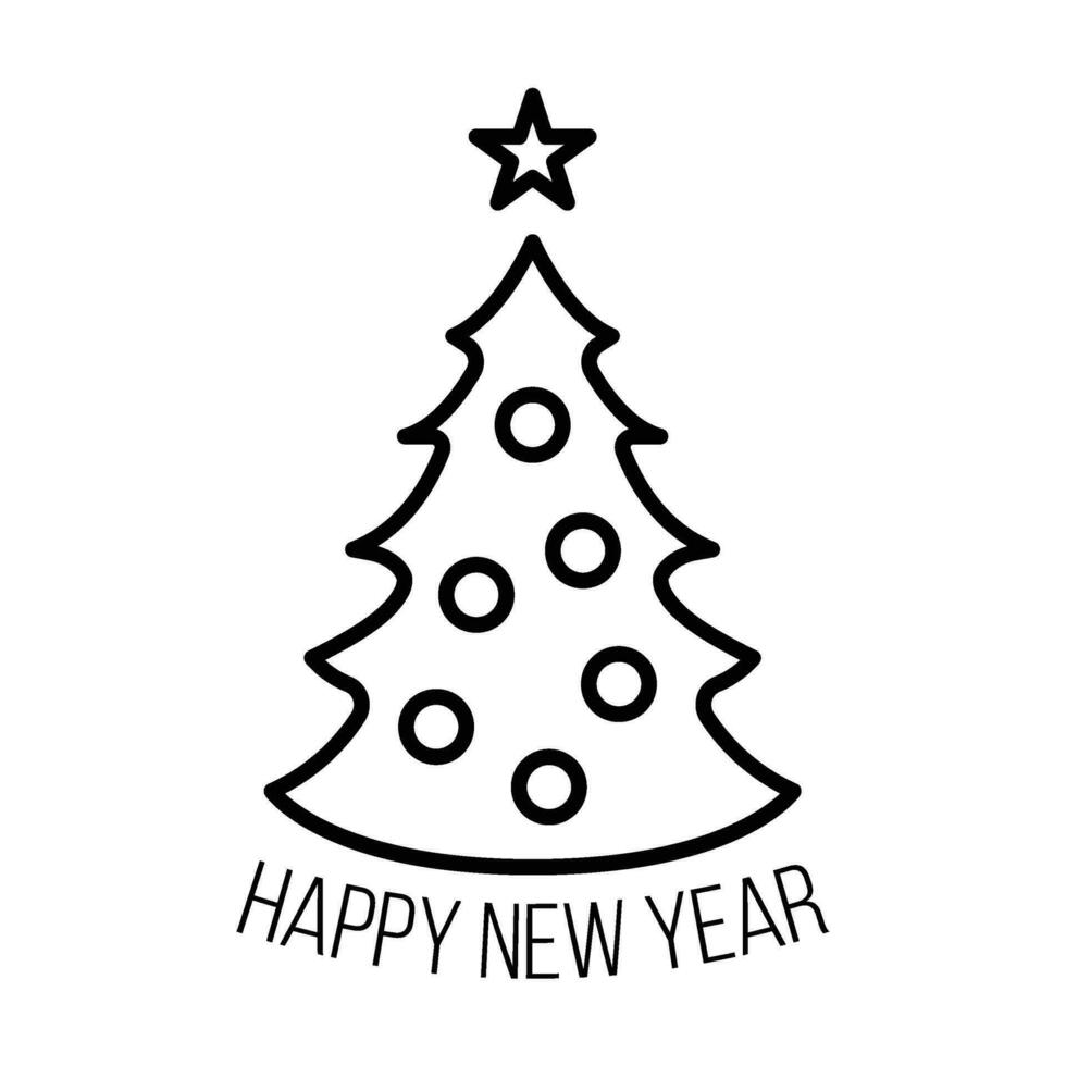 Concept christmas fir tree icon with star outline style, happy new year and merry christmas flat vector illustration, isolated on white.