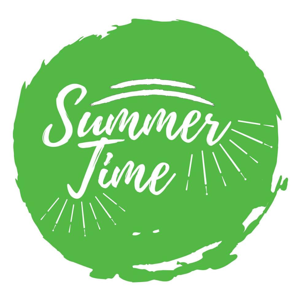 Summer Time label. Font with Brush. Summer and Beach badges. Vector illustration icon with Sunburst
