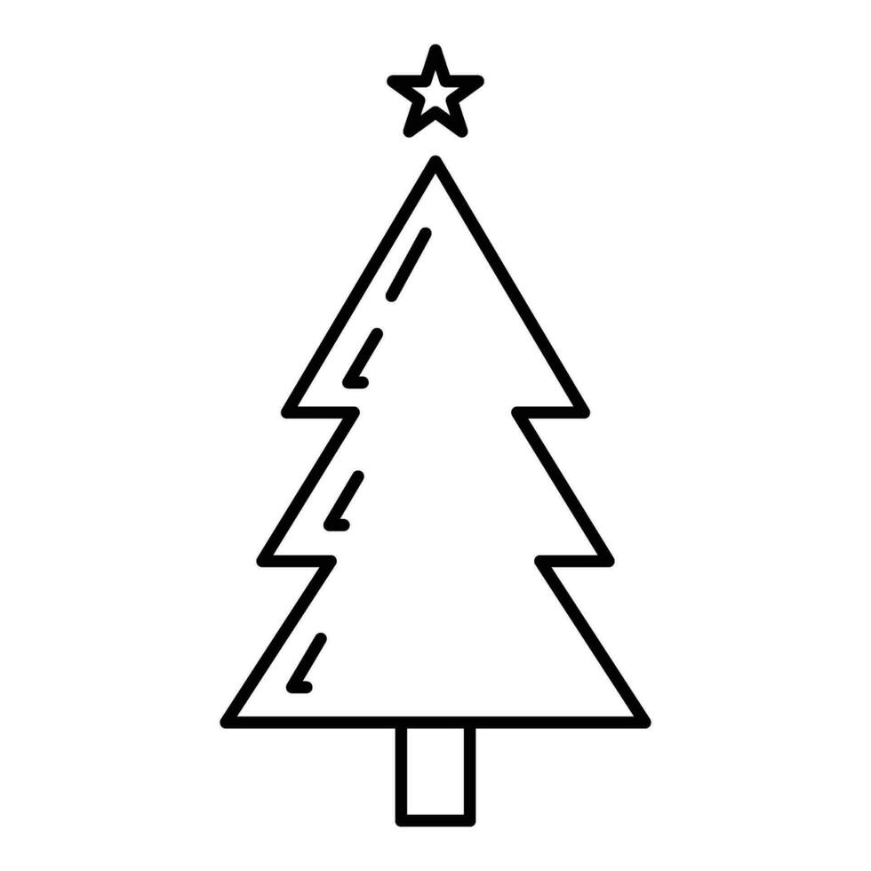Concept christmas fir tree icon with star outline style, happy new year and merry christmas flat vector illustration, isolated on white.