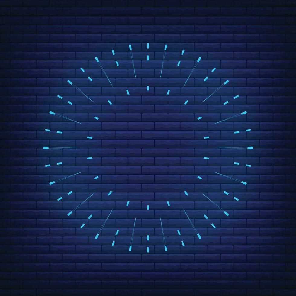Retro design light sunburst neon style glow geometric shape, vintage rays sunlight explosion icon concept vector illustration, isolated on black wall.