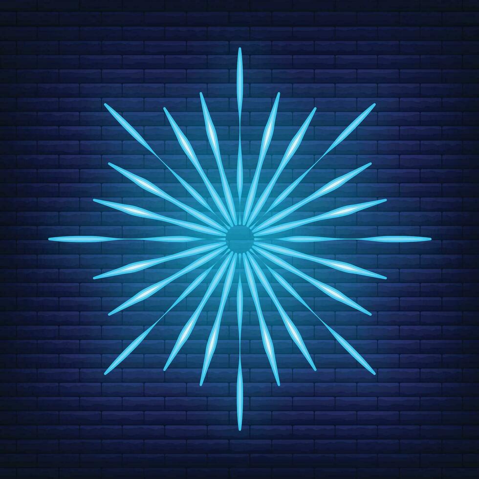 Retro design light sunburst neon style glow geometric shape, vintage rays sunlight explosion icon concept vector illustration, isolated on black wall.